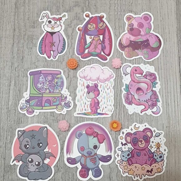 Halloween Spooky Scary Stickers Colorful Bats Skulls DIY Multi Purpose Set of 9 - Picture 1 of 1
